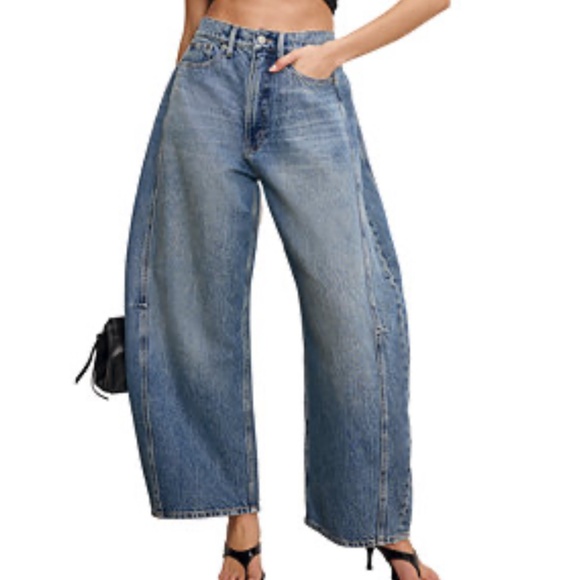 Good American Good Extreme Barrel Jeans High Rise Balloon Fit Indigo Blue Size 8 - Picture 1 of 16